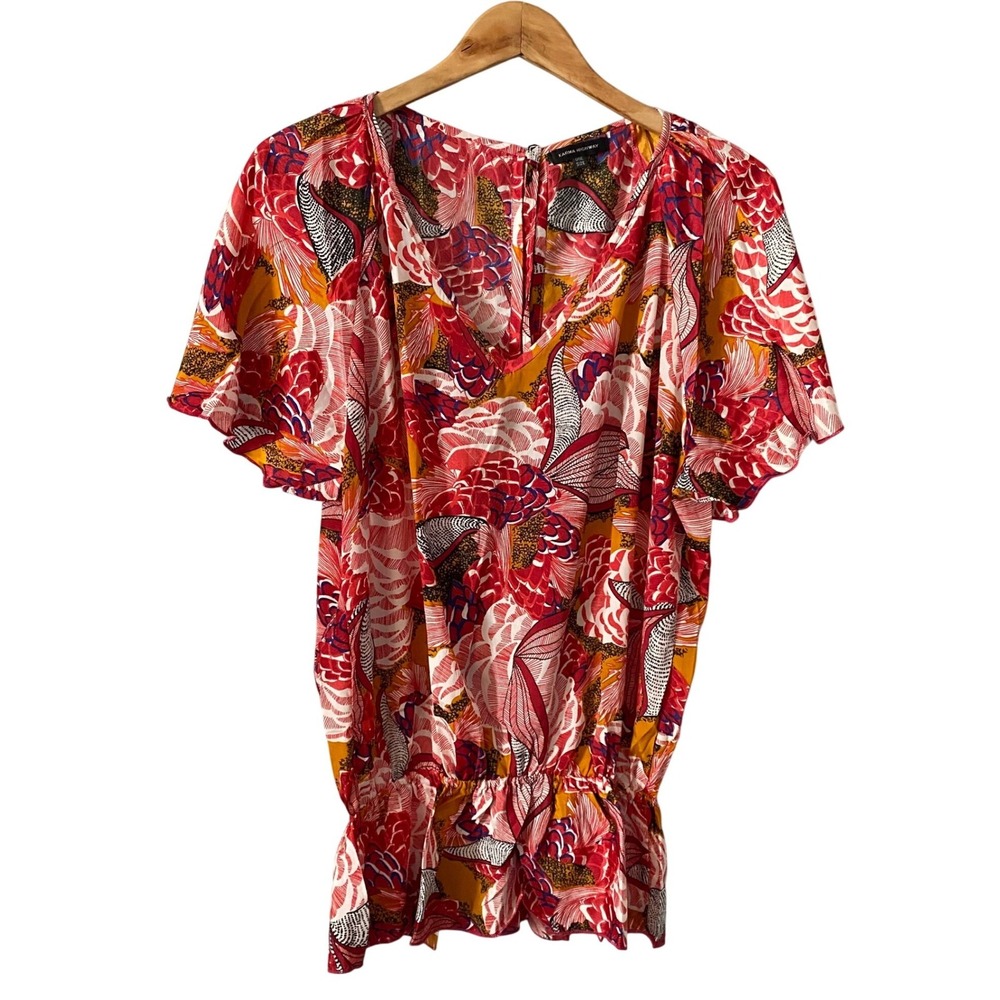 Karma Highway One Size Floral Flutter‎ Sleeve Peplum Blouse Red Orange Boho Top